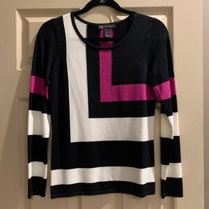 INC International Concepts Black/White/Magenta Knit Sweater sz S